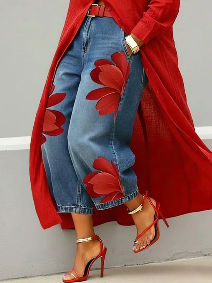 Maud | Conjunto Camisa Larga y Jeans con Flores