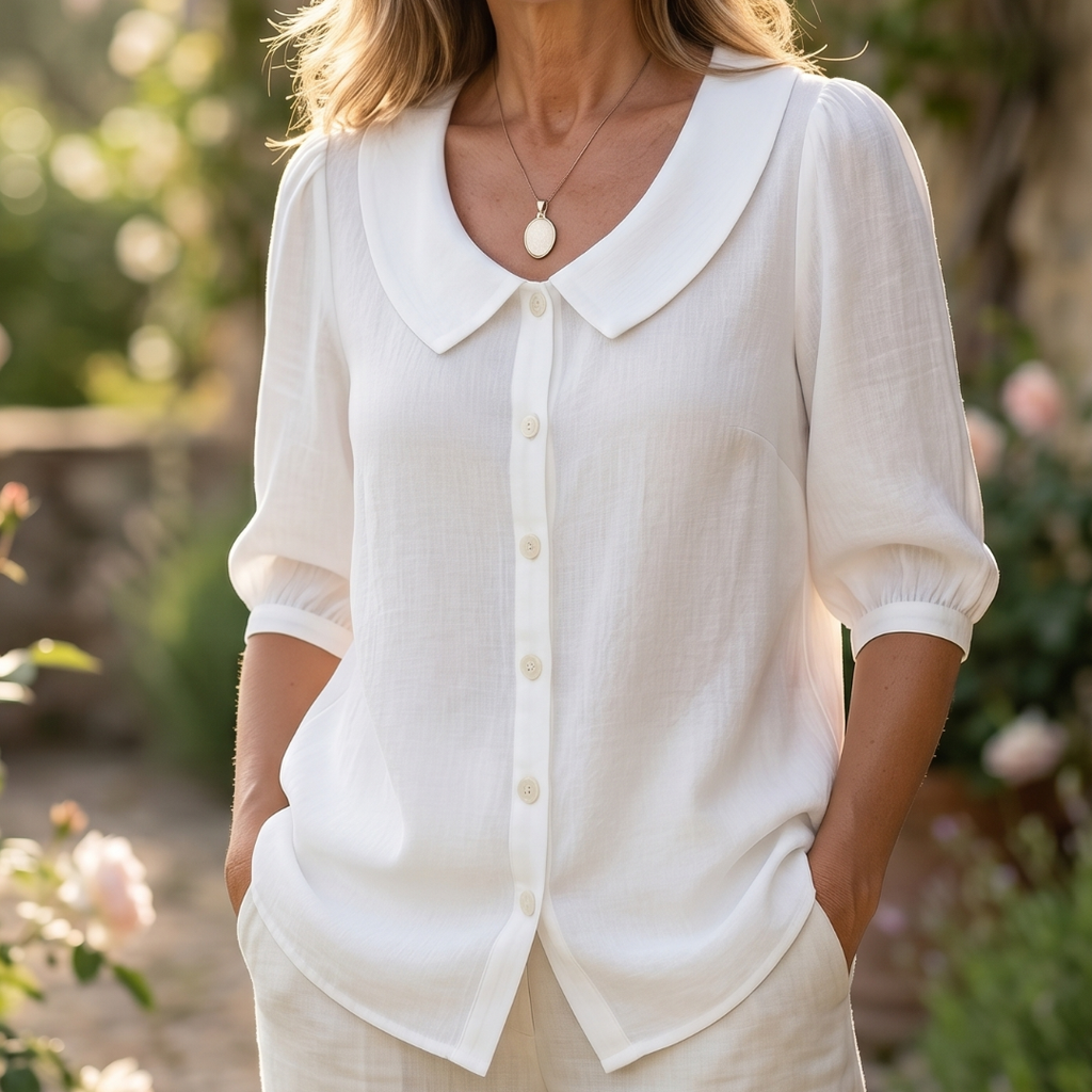 Alessia | Blusa elegante de algodón ligero con cuello redondo