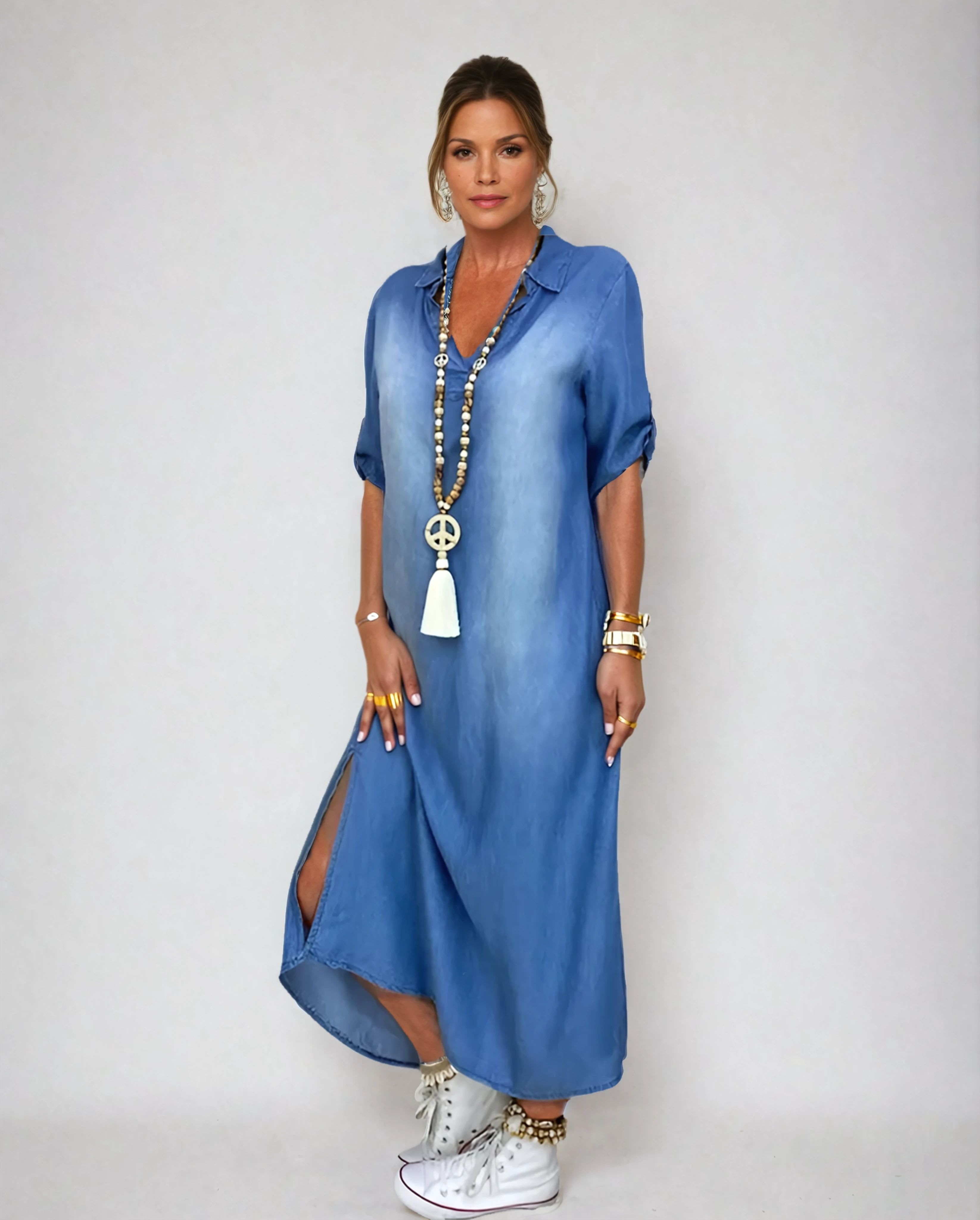Lea | Vestido Largo Estilo Denim con Abertura Lateral
