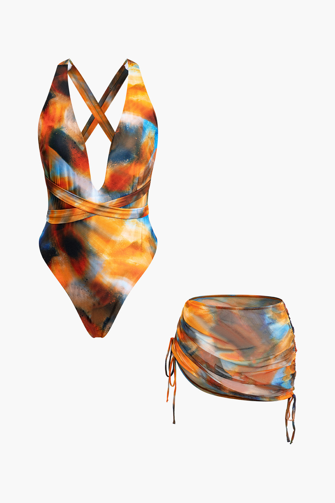 Siena | Conjunto de traje de baño cruzado y pareo de acuarela