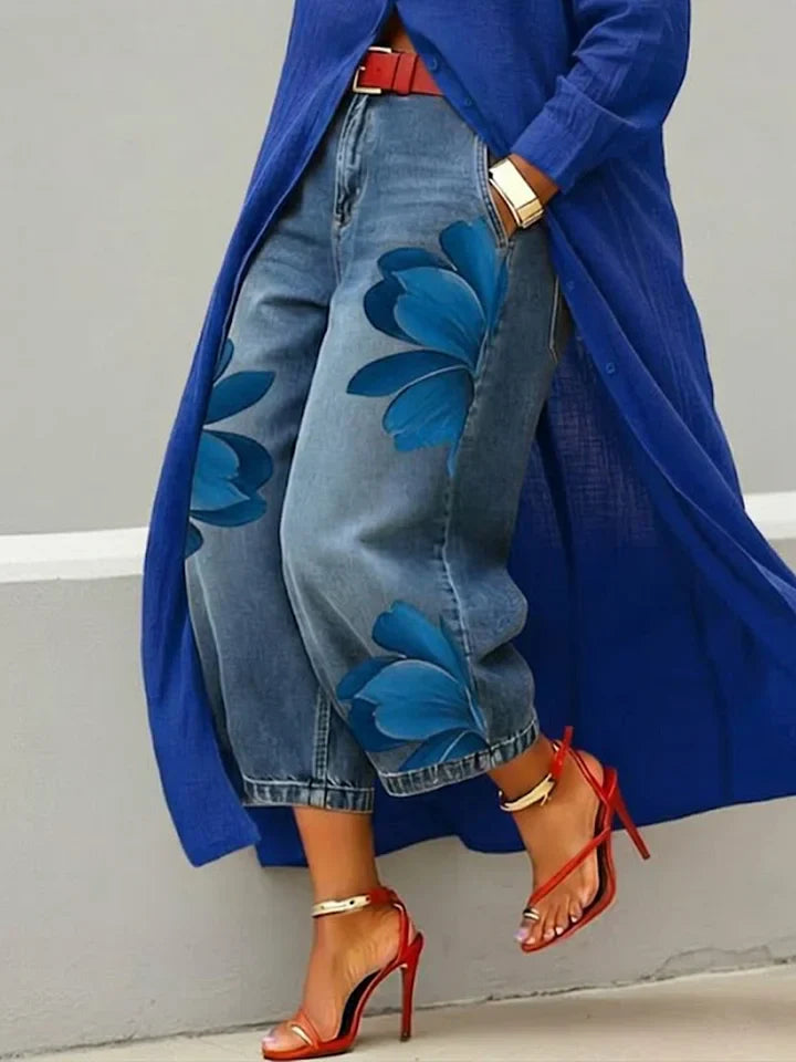 Maud | Conjunto Camisa Larga y Jeans con Flores