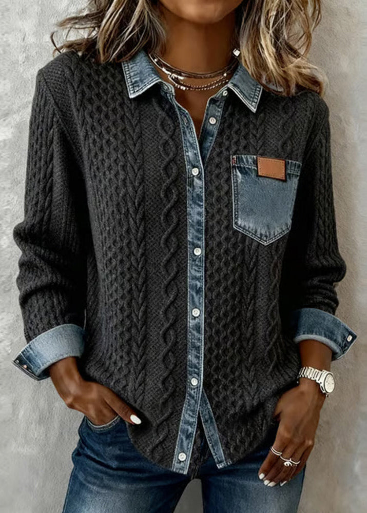 Adrian | Top Atemporal con Detalles de Mezclilla en Contraste