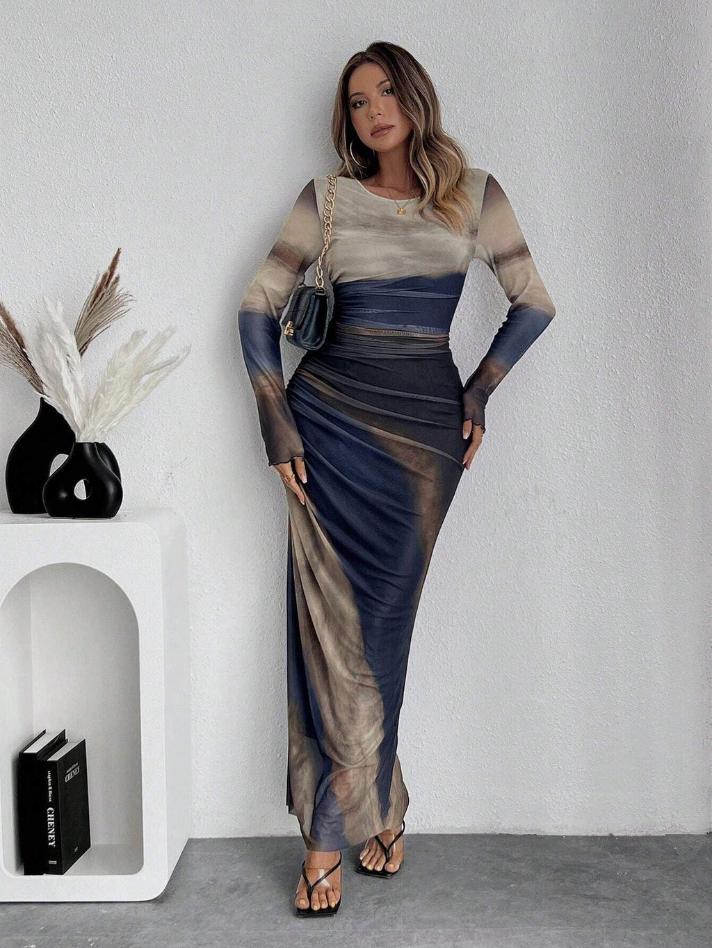 Natalia | Vestido Maxi Bodycon de Manga Larga Impreso y Cómodo