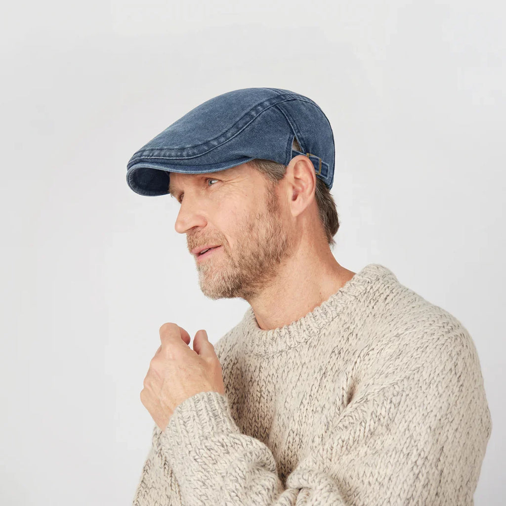 Enzo — Gorra Plana en Denim Lavado