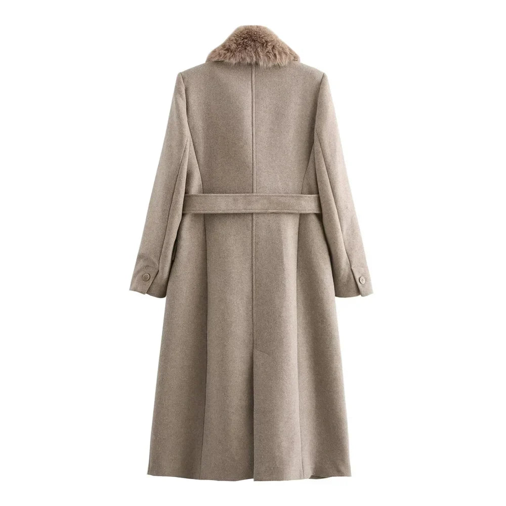 Nordave™ Elise Belted Fur-Collar Coat