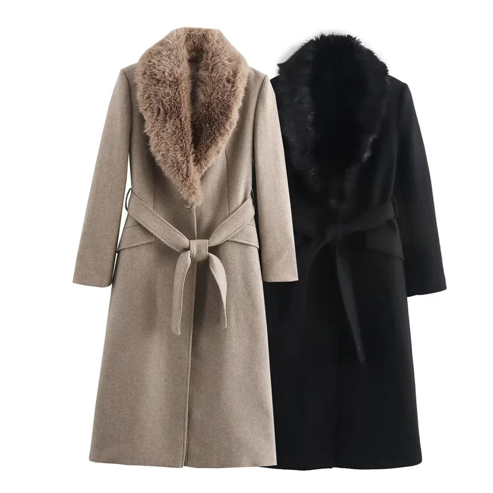 Nordave™ Elise Belted Fur-Collar Coat