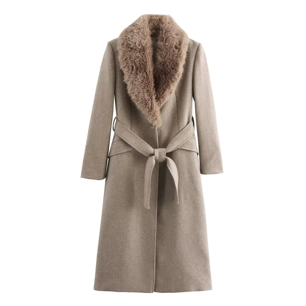 Nordave™ Elise Belted Fur-Collar Coat