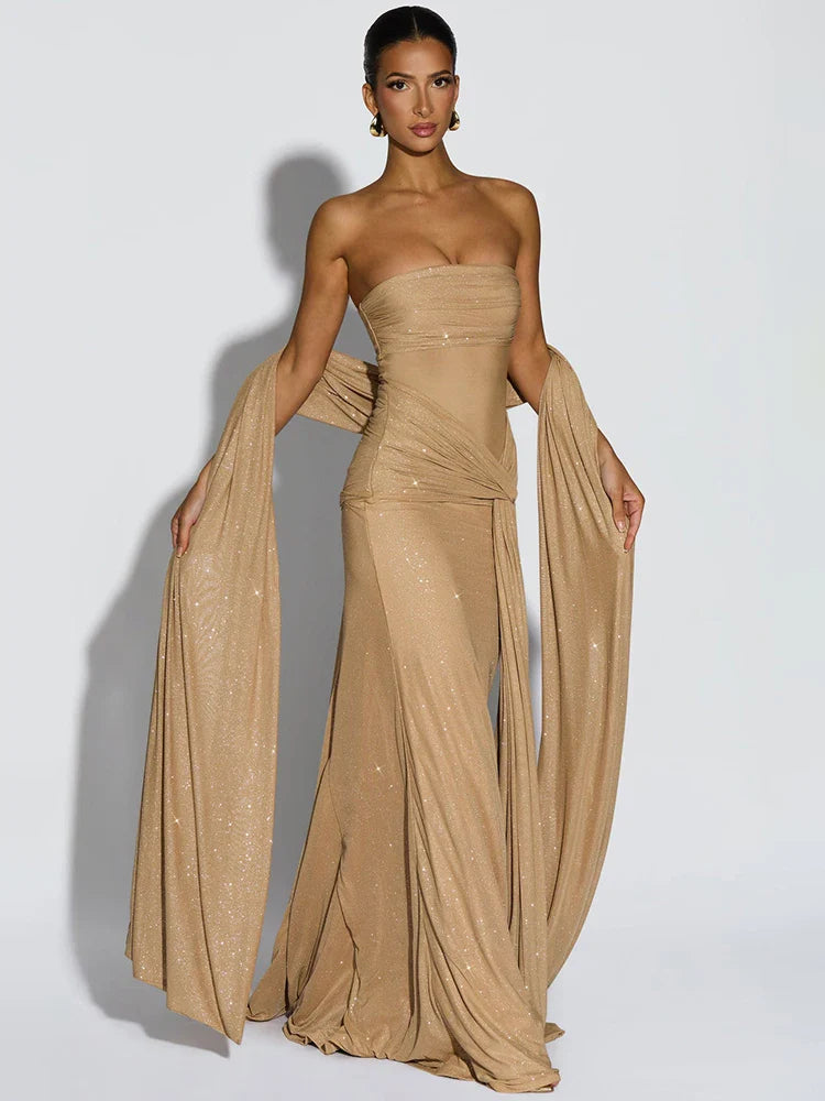 Nordave™ Celeste Sparkle Draped Maxi Dress