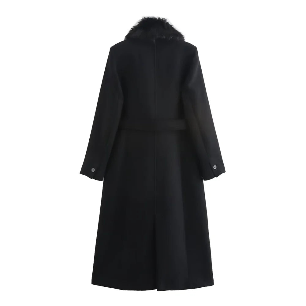 Nordave™ Elise Belted Fur-Collar Coat