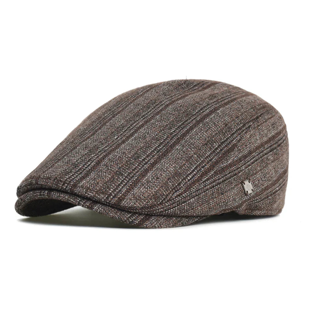 Cesare — Gorra Plana de Lino a Rayas