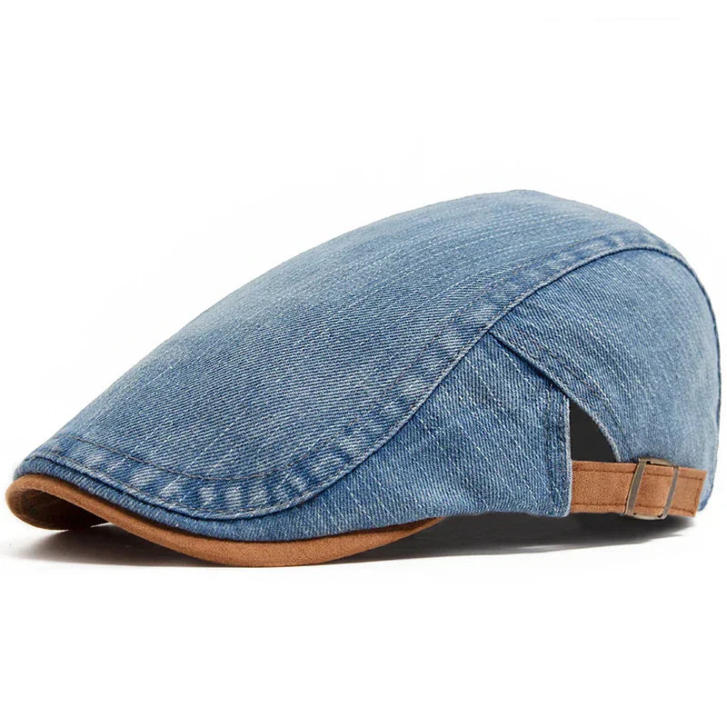 Franco — Gorra Plana en Denim Lavado