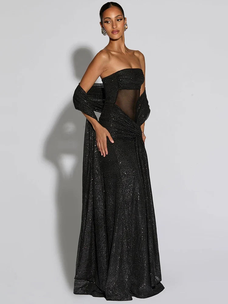 Nordave™ Celeste Sparkle Draped Maxi Dress