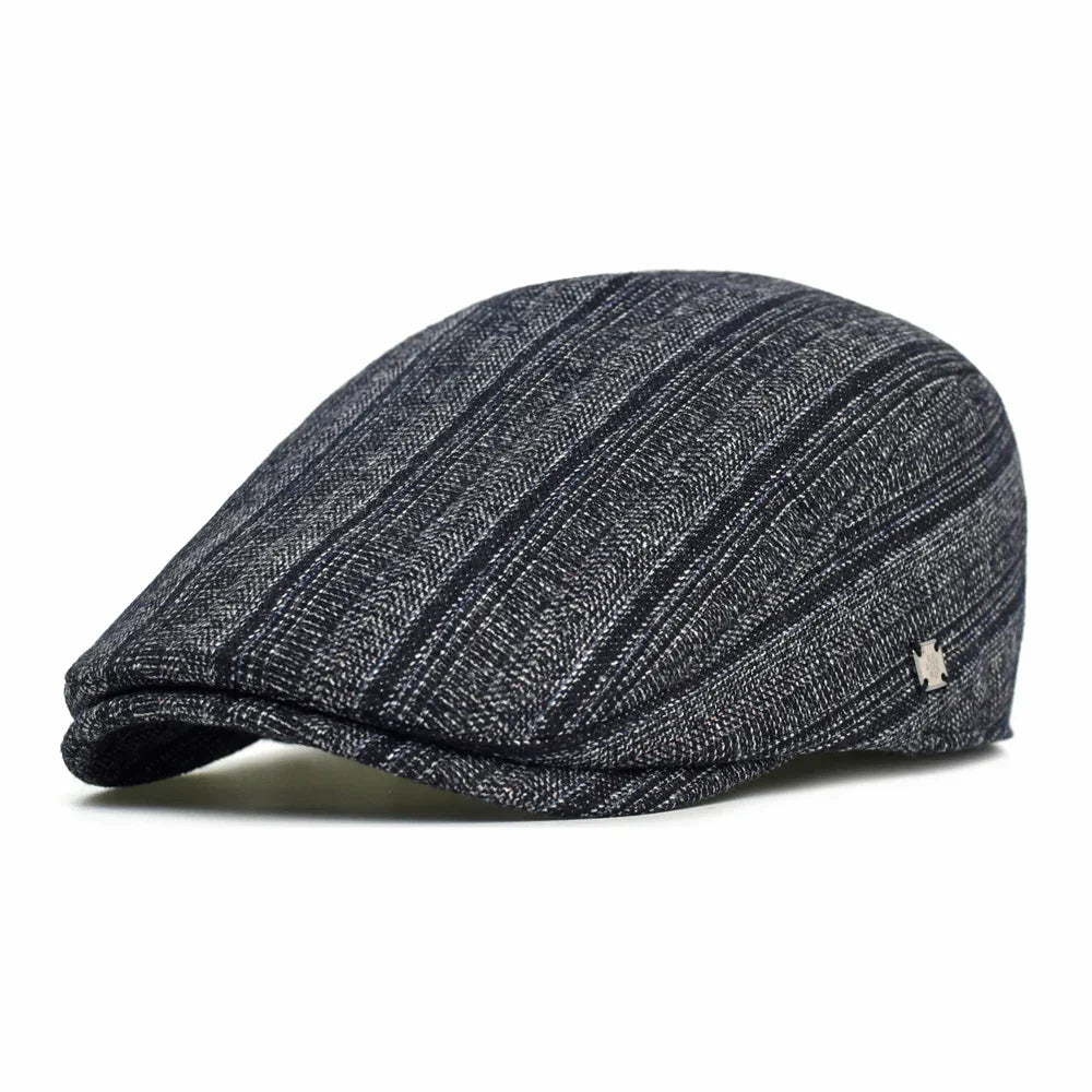 Cesare — Gorra Plana de Lino a Rayas