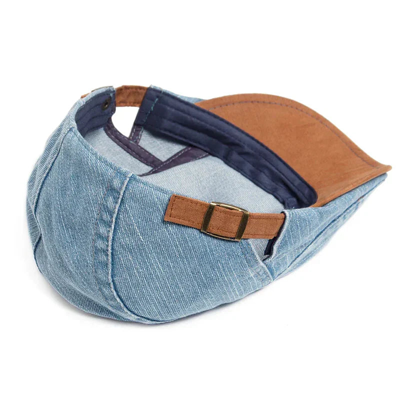 Franco — Gorra Plana en Denim Lavado