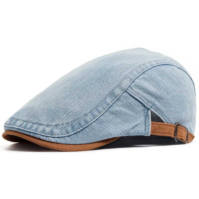 Franco — Gorra Plana en Denim Lavado
