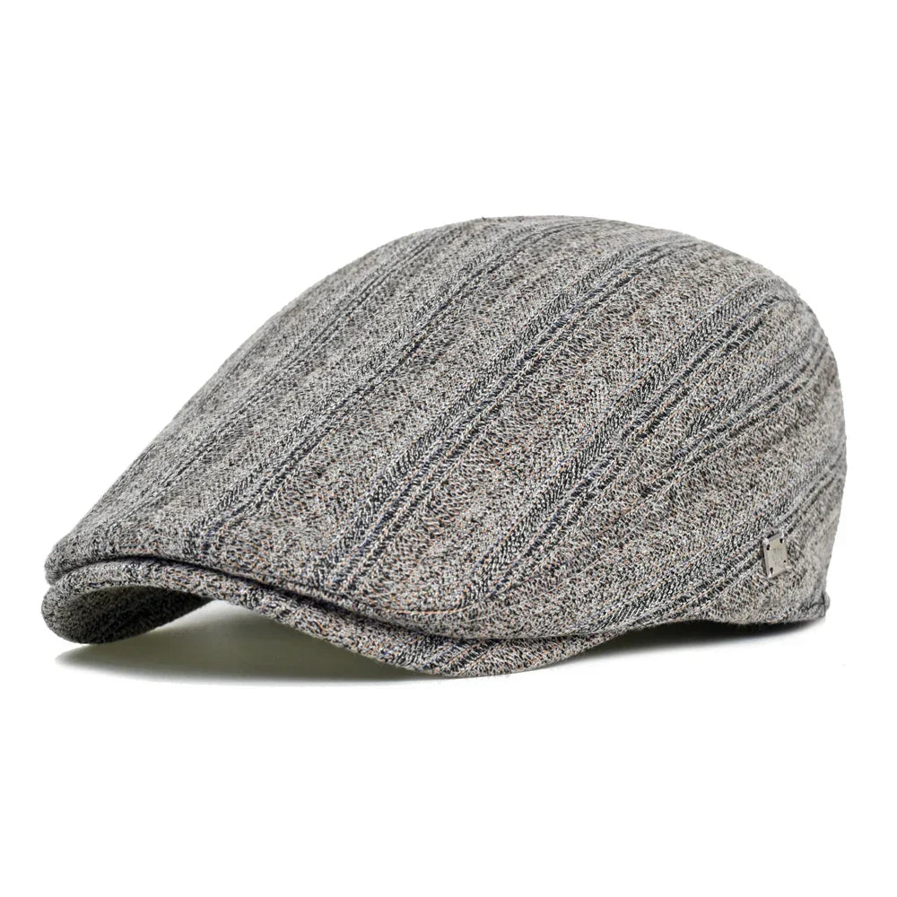 Cesare — Gorra Plana de Lino a Rayas