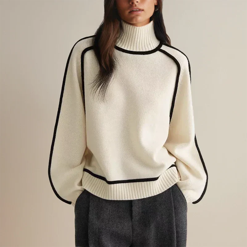 Nordave™ Contrast Detail Knitted Turtleneck Sweater