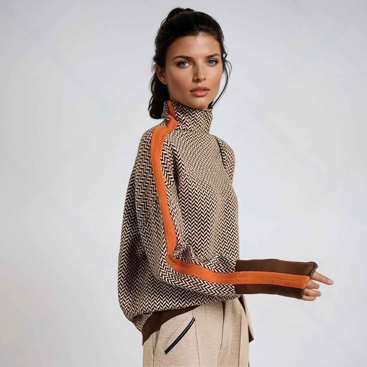 Nordave™ Contrast Stripe Turtleneck Sweater