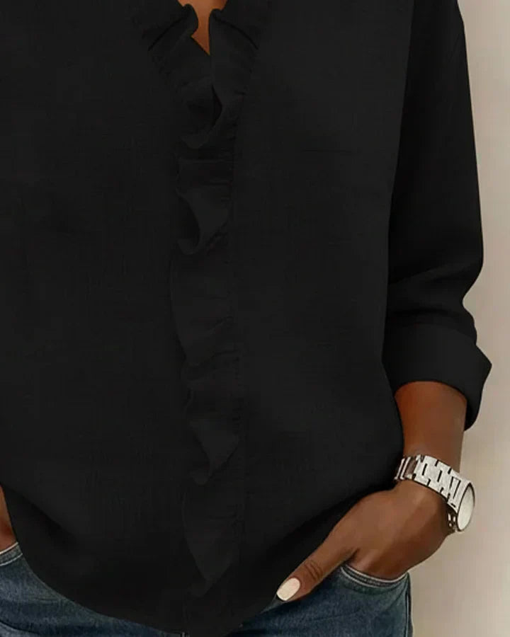 Indie · Blusa con volantes y cuello en V