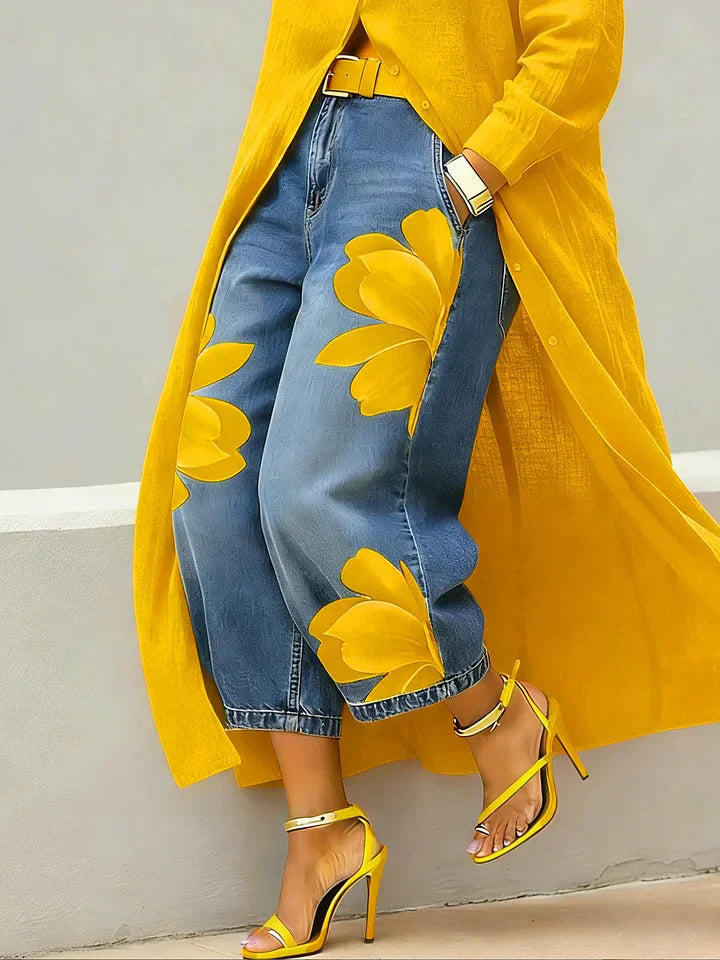 Maud | Conjunto Camisa Larga y Jeans con Flores