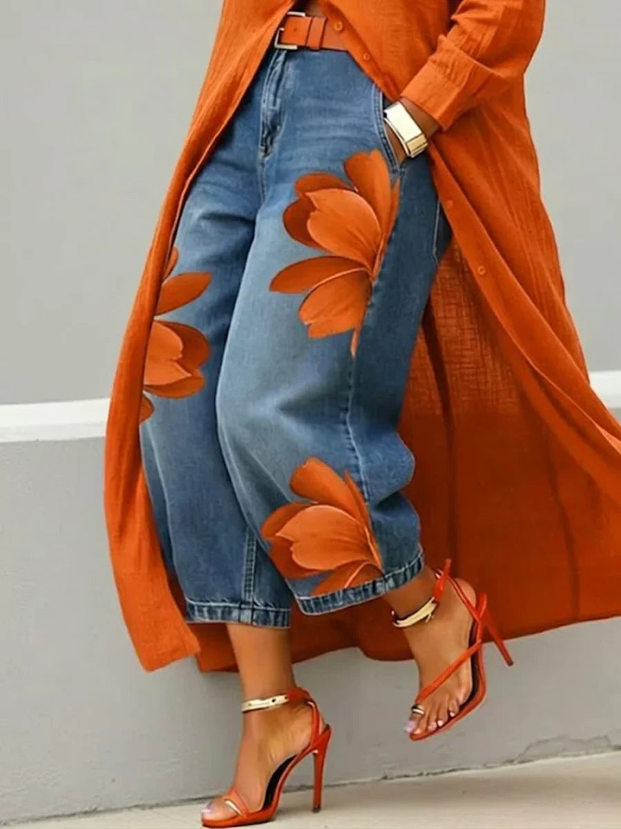 Maud | Conjunto Camisa Larga y Jeans con Flores