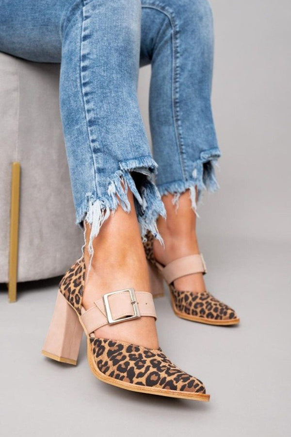 Selveta | Sandalias de leopardo de ante con tacones estables