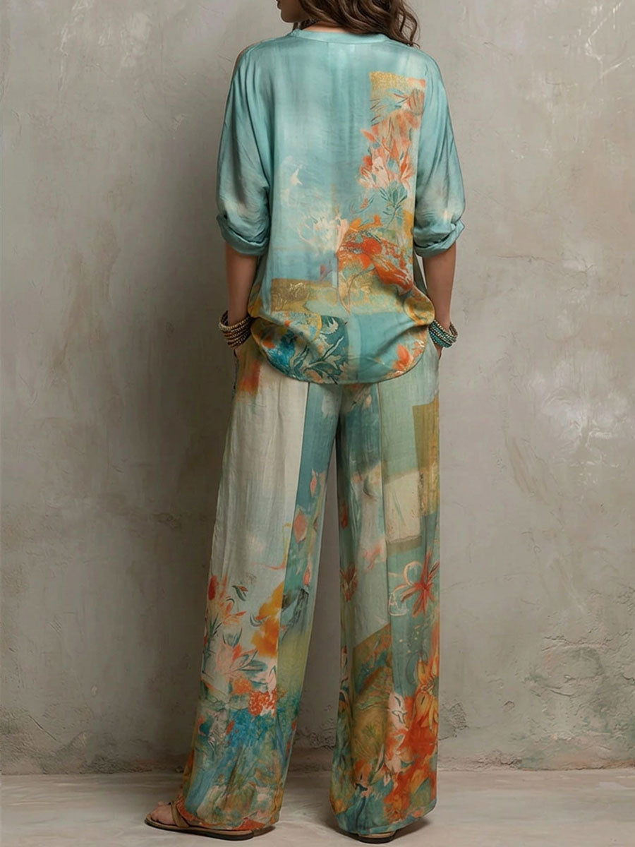 Chiara | Conjunto Elegante Estampado Floral con Pantalón Amplio