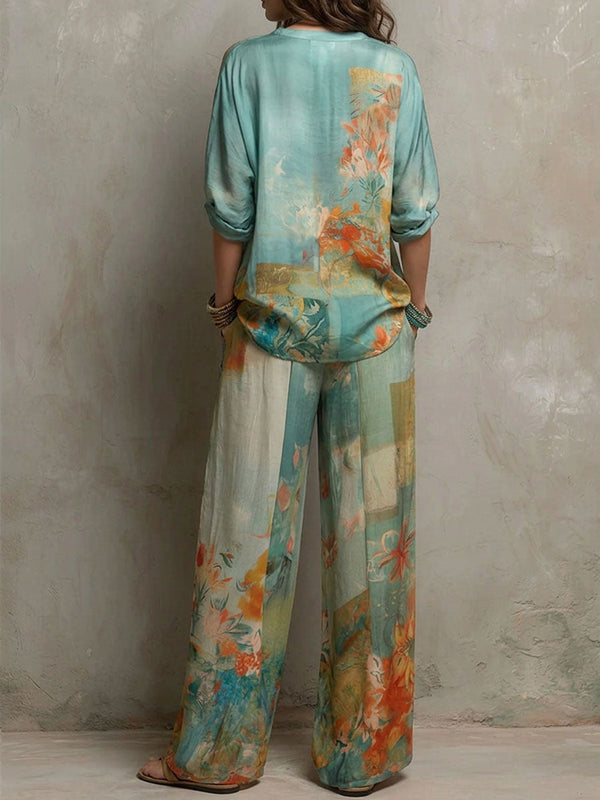 Chiara | Conjunto Elegante Estampado Floral con Pantalón Amplio