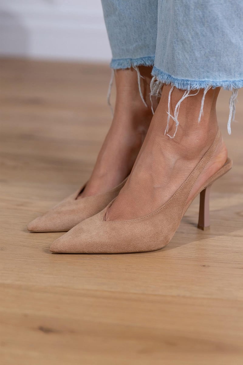 Marlena™ | Zapatos de tacón destalonados nude con tacón fino